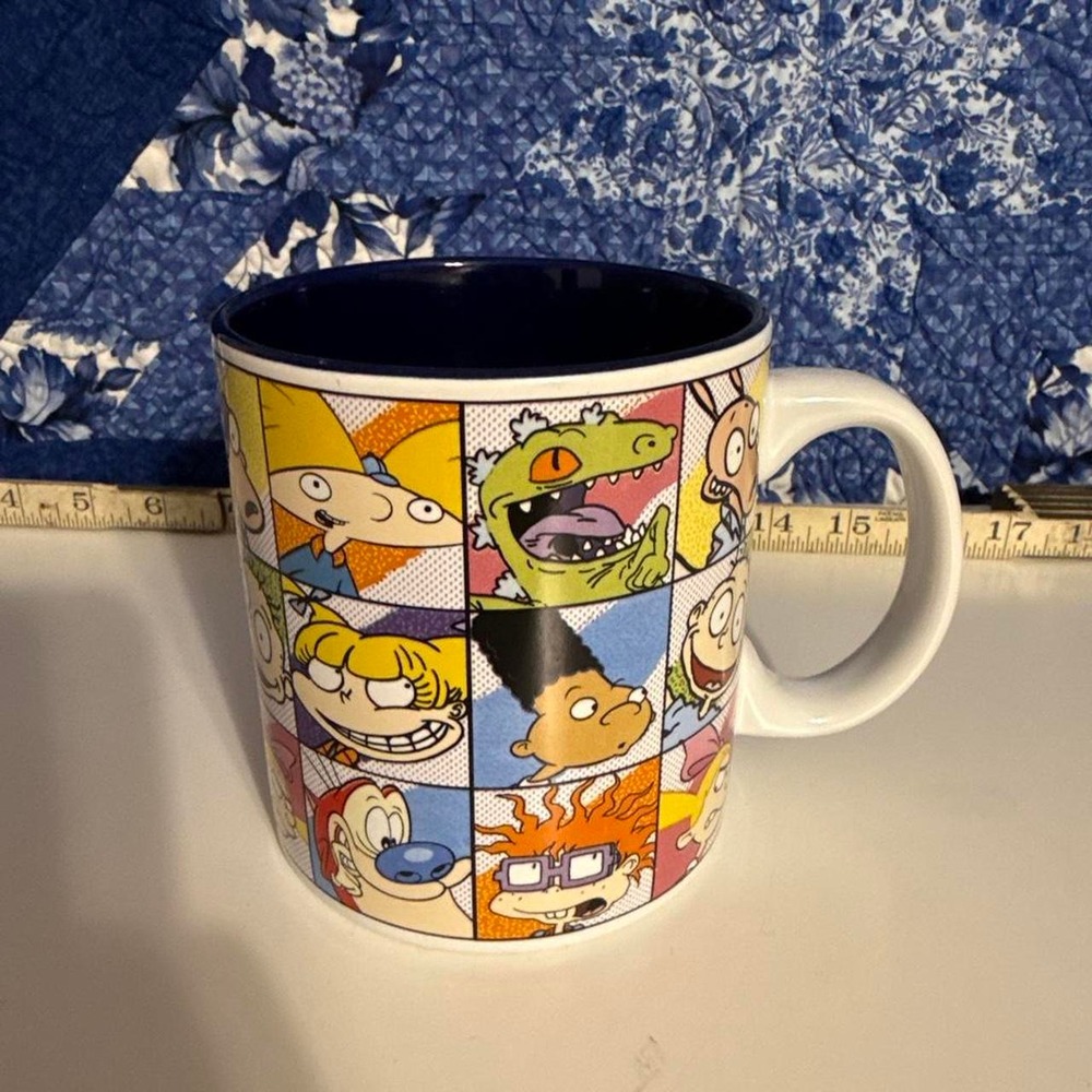 Nickelodeon Rugrats Hey Arnold 90s Cartoon Grid Ceramic Mug 20oz Silver Buffalo